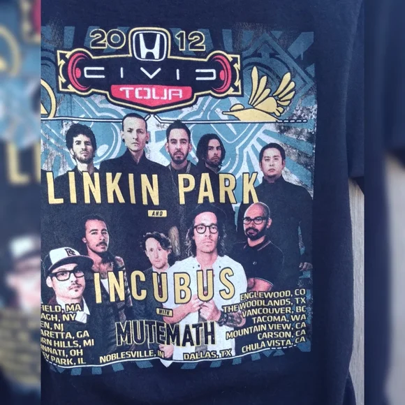2012 Linkin Park Incubus Mutemath concert graphic print tee tshirt